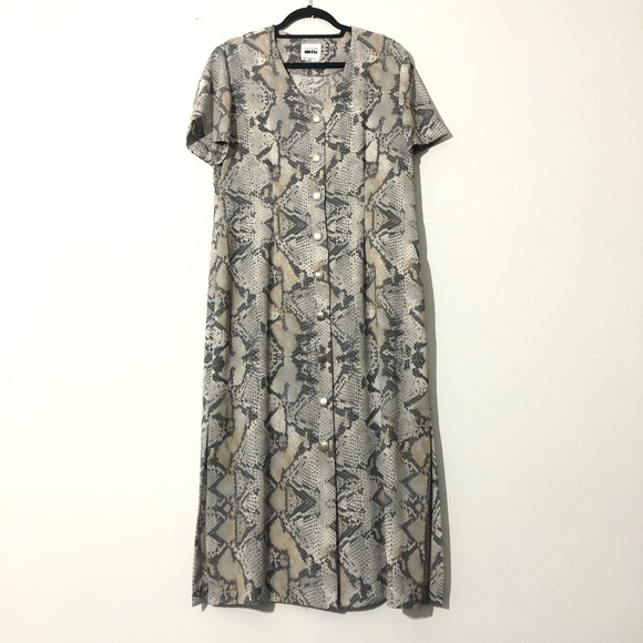Donated- Vintage Python snake print button front midi dress Large - Picture 4 of 11